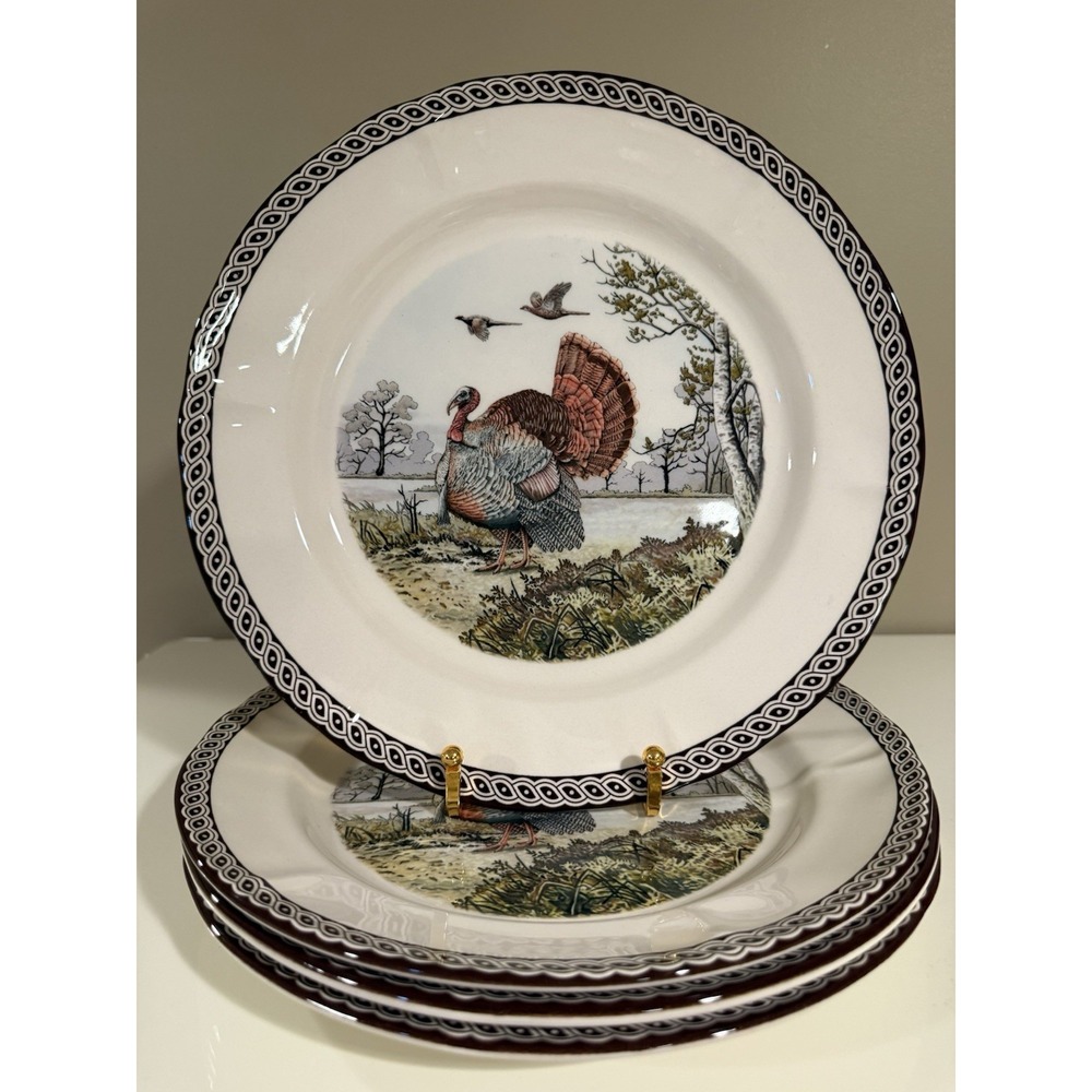 Set of 4 LEGEND British Heritage Earthenware Thanksgiving Turkey Dinner Plates 1